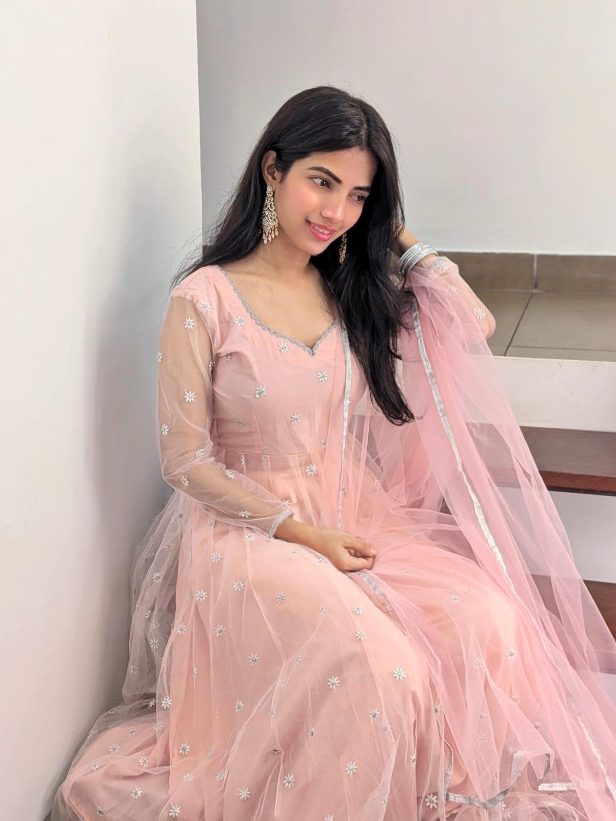Pink Net Anarkali Suit